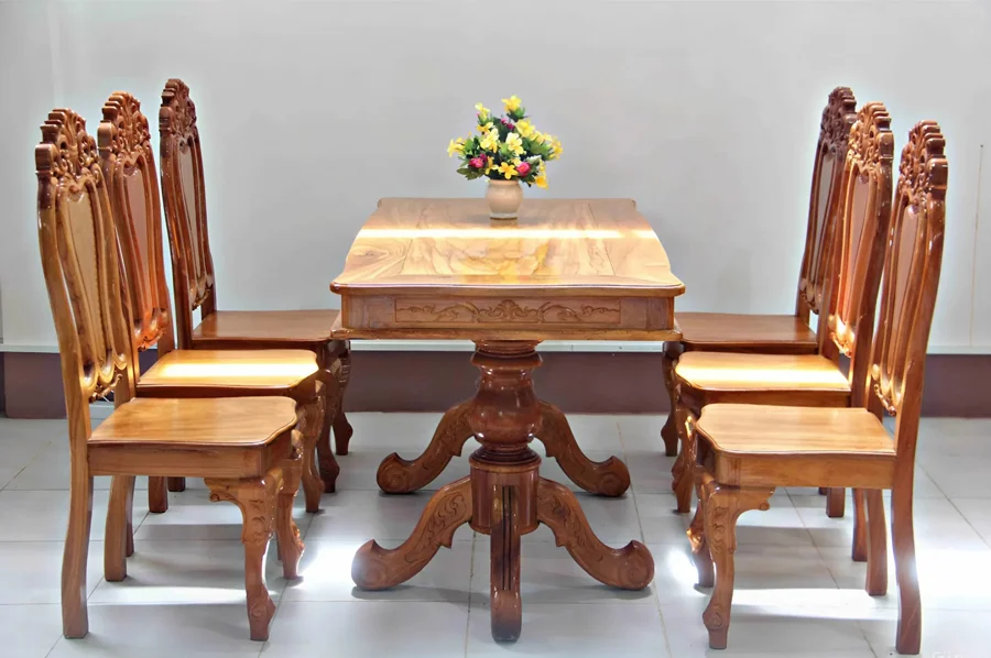 Bộ b&agrave;n ăn 6 ghế gỗ g&otilde; đỏ h&igrave;nh chữ nhật