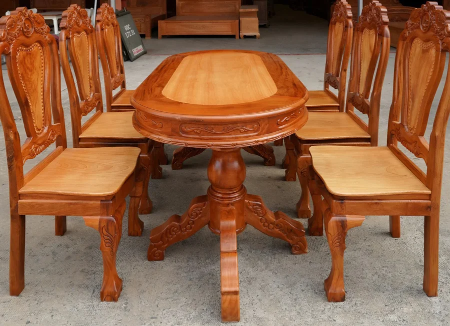 Bộ b&agrave;n ăn 6 ghế gỗ g&otilde; đỏ h&igrave;nh oval