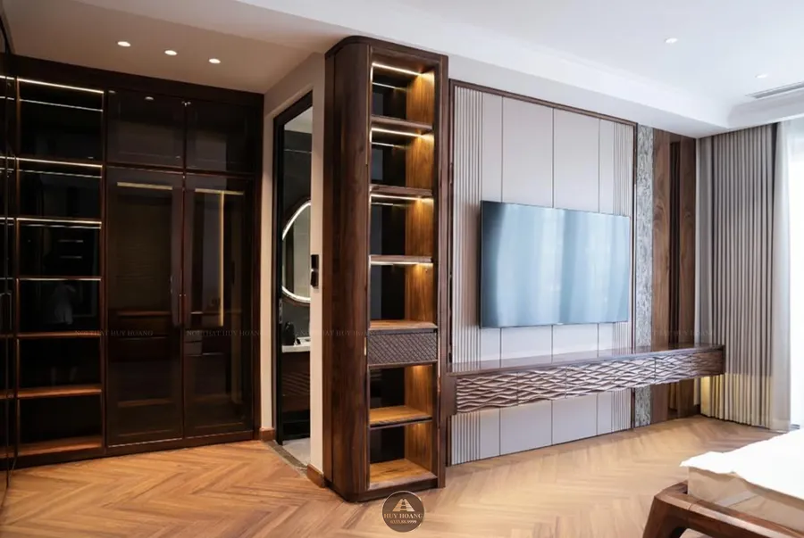 Hệ kệ tivi gỗ &oacute;c ch&oacute; treo tường liền tủ rượu