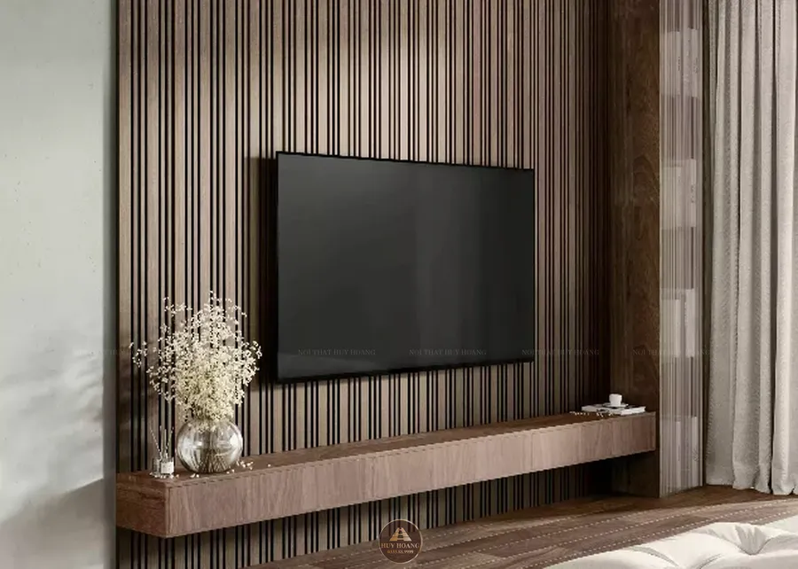 Kệ tivi gỗ &oacute;c ch&oacute; treo tường kết hợp v&aacute;ch gỗ