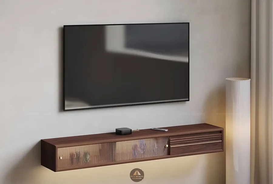 kệ tivi gỗ &oacute;c ch&oacute; treo tường kết hợp c&aacute;nh k&iacute;nh mờ