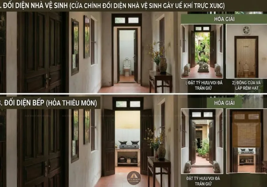 Ki&ecirc;ng kỵ khi l&agrave;m cửa nh&agrave; đối diện bếp hoặc nh&agrave; vệ sinh