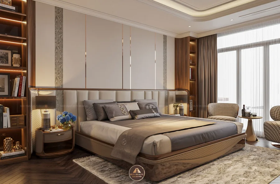 Từng chi tiết trong ph&ograve;ng ngủ đều hướng đến sự an y&ecirc;n v&agrave; sang trọng
