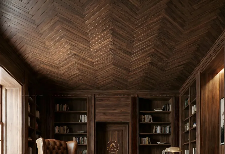 Mẫu ốp trần gỗ &oacute;c ch&oacute; họa tiết xương c&aacute; độc đ&aacute;o