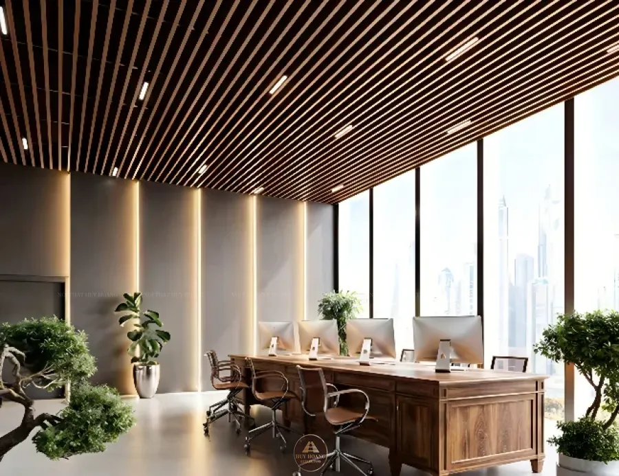 Hệ ốp trần nan gỗ &oacute;c ch&oacute; th&ocirc;ng tho&aacute;ng hiện đại