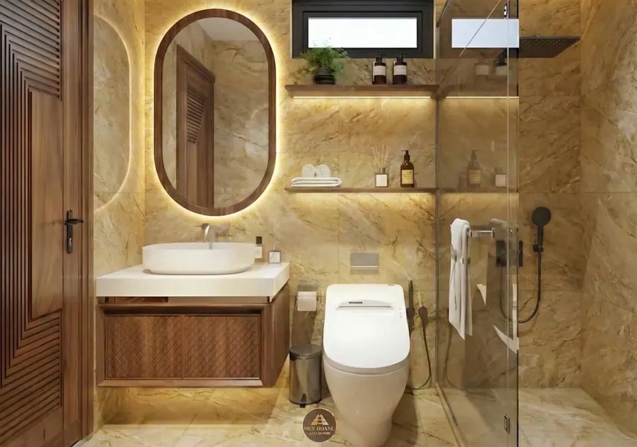 Thiết kế tủ lavabo gỗ &oacute;c ch&oacute; kết hợp mặt đ&aacute; m&agrave;u trắng
