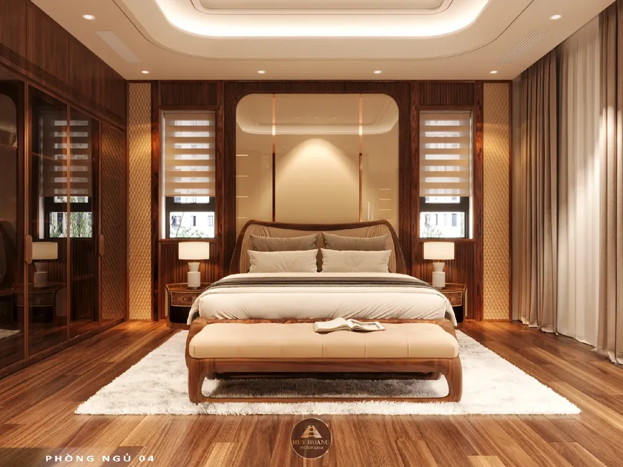 Thiết kế v&aacute;ch ốp đầu giường gỗ &oacute;c ch&oacute; hiện đại cho ph&ograve;ng ngủ master