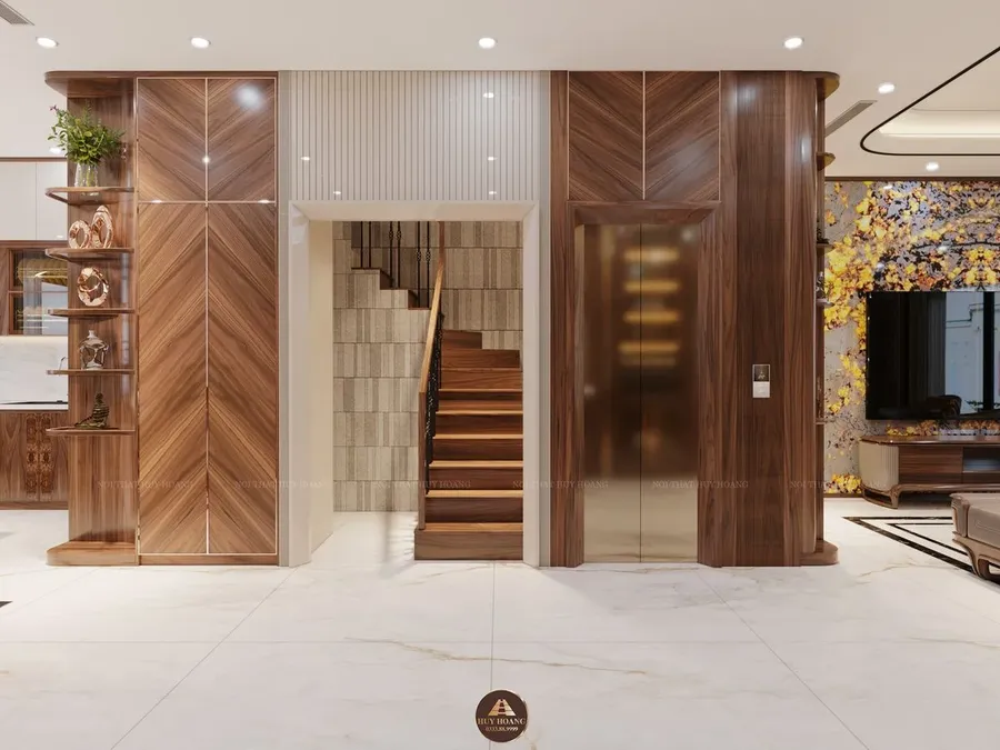 V&aacute;ch ốp tường diện thang m&aacute;y gỗ &oacute;c ch&oacute;