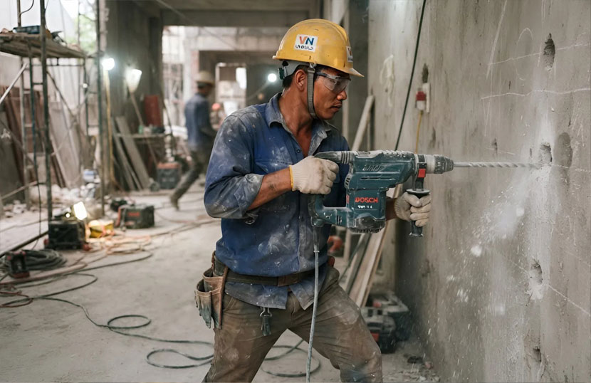 Thợ thi c&ocirc;ng khoan tường c&oacute; thể g&acirc;y hư hỏng v&aacute;ch ngăn căn hộ liền kề