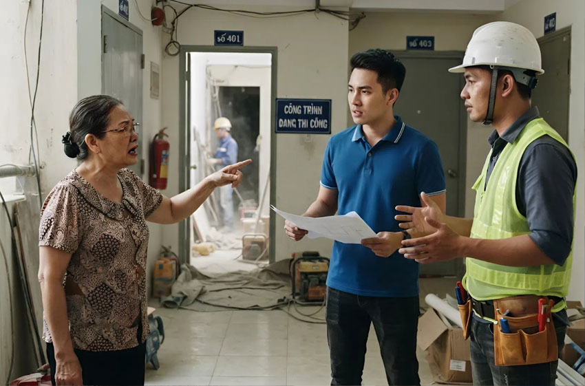 Tranh chấp khi thi c&ocirc;ng nội thất ảnh hưởng căn hộ h&agrave;ng x&oacute;m tại chung cư cao cấp