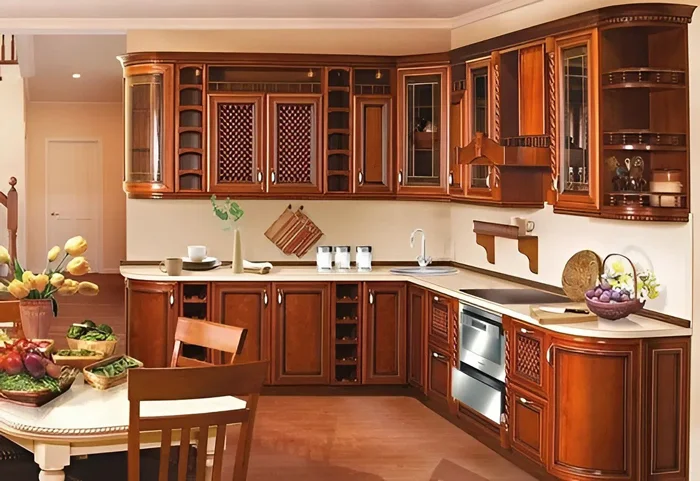 Tủ bếp gỗ g&otilde; đỏ hiện đại