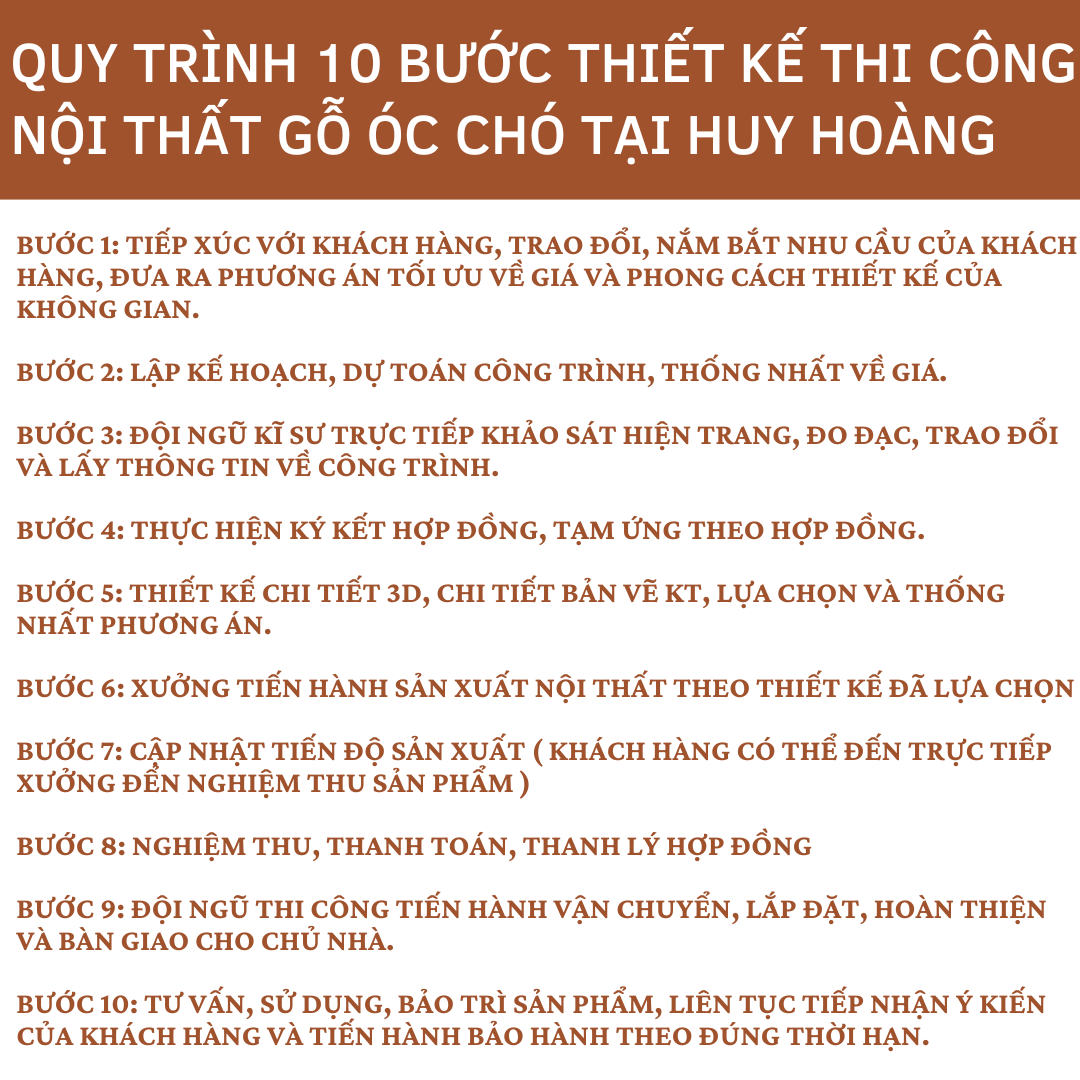Quy trình thiết kế thi công nội thất gỗ óc chó Hải Dương của Huy Hoàng