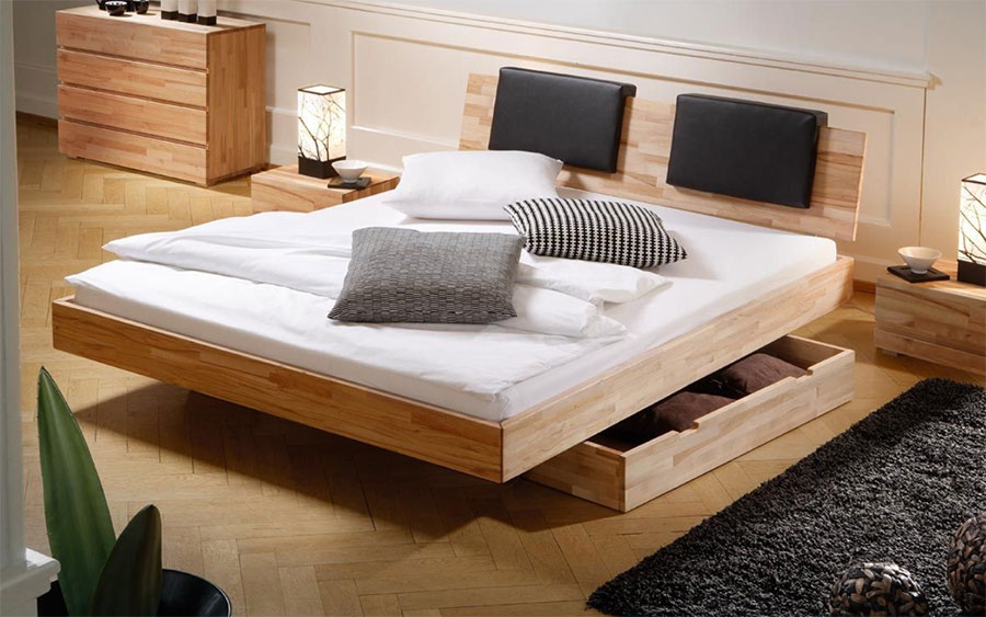 Mẫu giường ngủ gỗ sồi có ngăn kéo