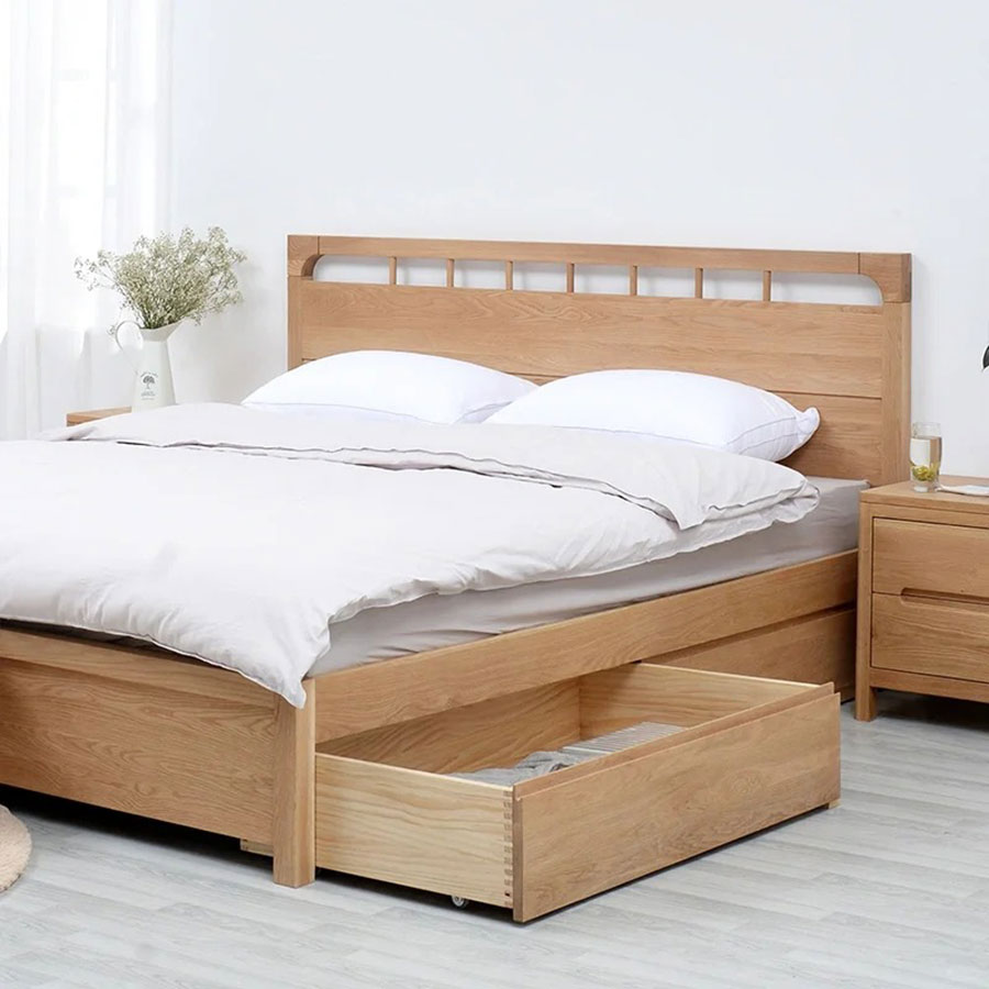 giường ngủ gỗ sồi có ngăn kéo