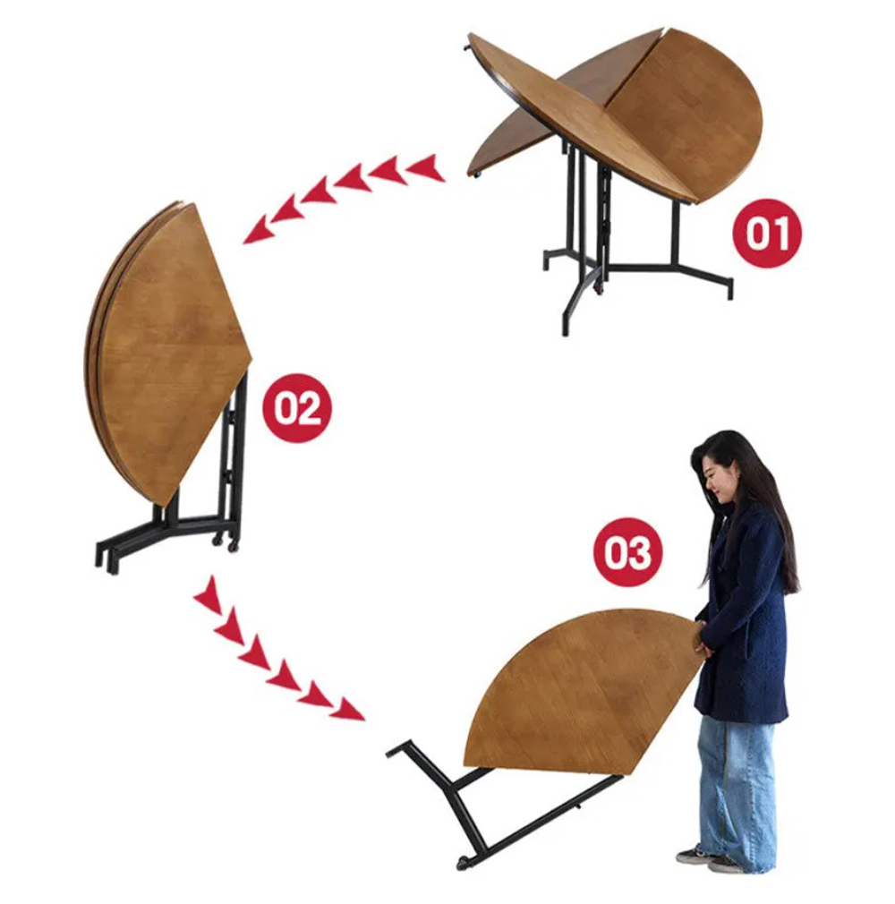 Bàn tròn gấp đôi theo chiều dọc