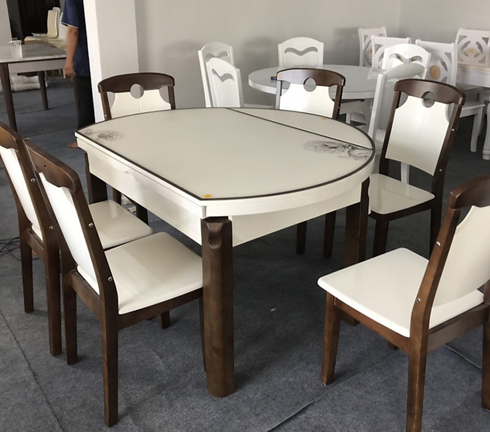 Bàn ăn tròn gấp gọn hai cánh vào hộc bàn mẫu 1