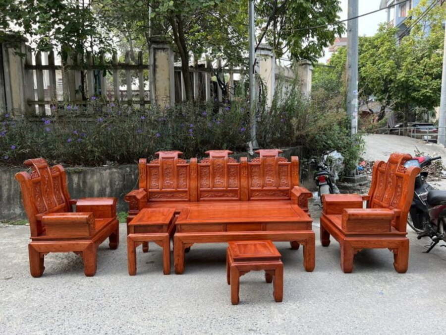 bàn ghế cuốn thư gỗ gõ đỏ