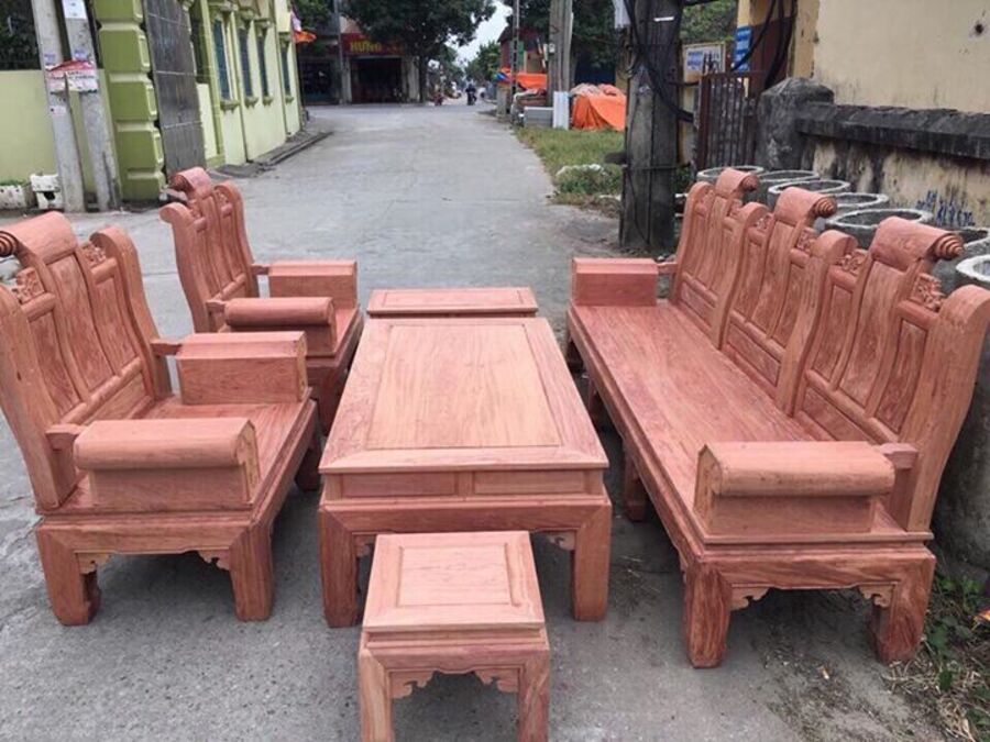 bàn ghế cuốn thư gỗ gõ đỏ