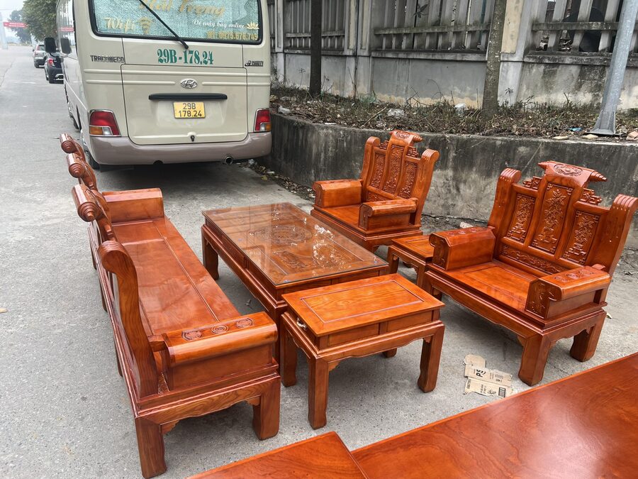 bàn ghế cuốn thư gỗ gõ đỏ