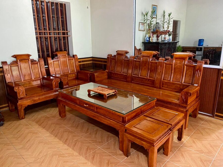 Bàn ghế cuốn thư gỗ gõ đỏ
