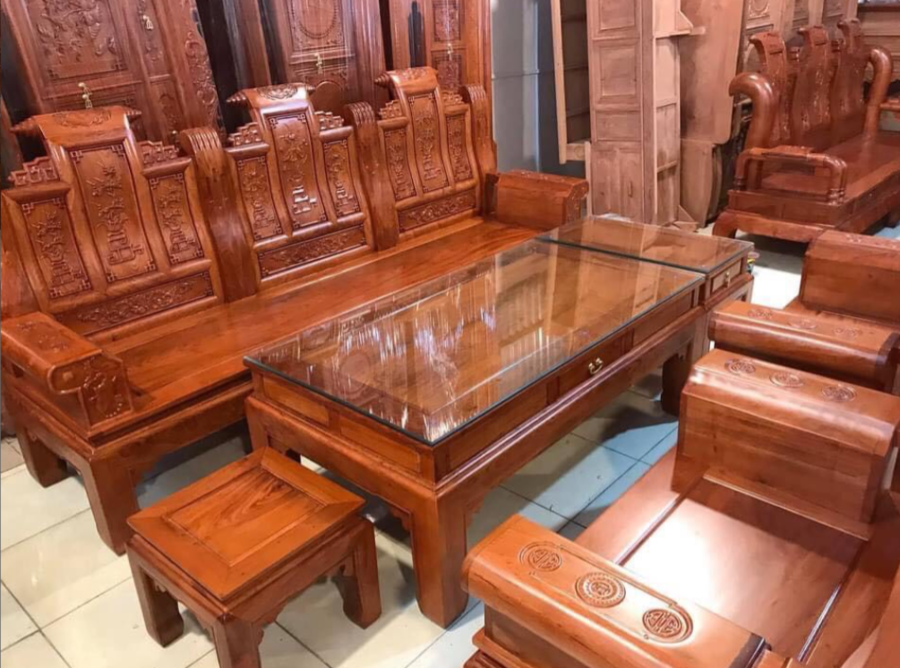 bộ bàn ghế cuốn thư gỗ gõ đỏ