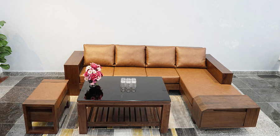 sofa gỗ sồi Nga màu óc chó sofa gỗ sồi màu óc chó