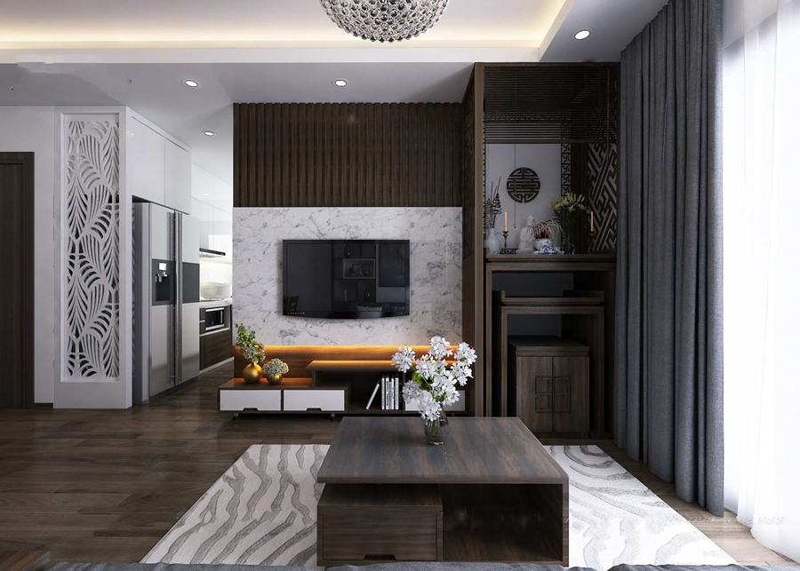 Bàn thờ tại phòng khách chung cư
