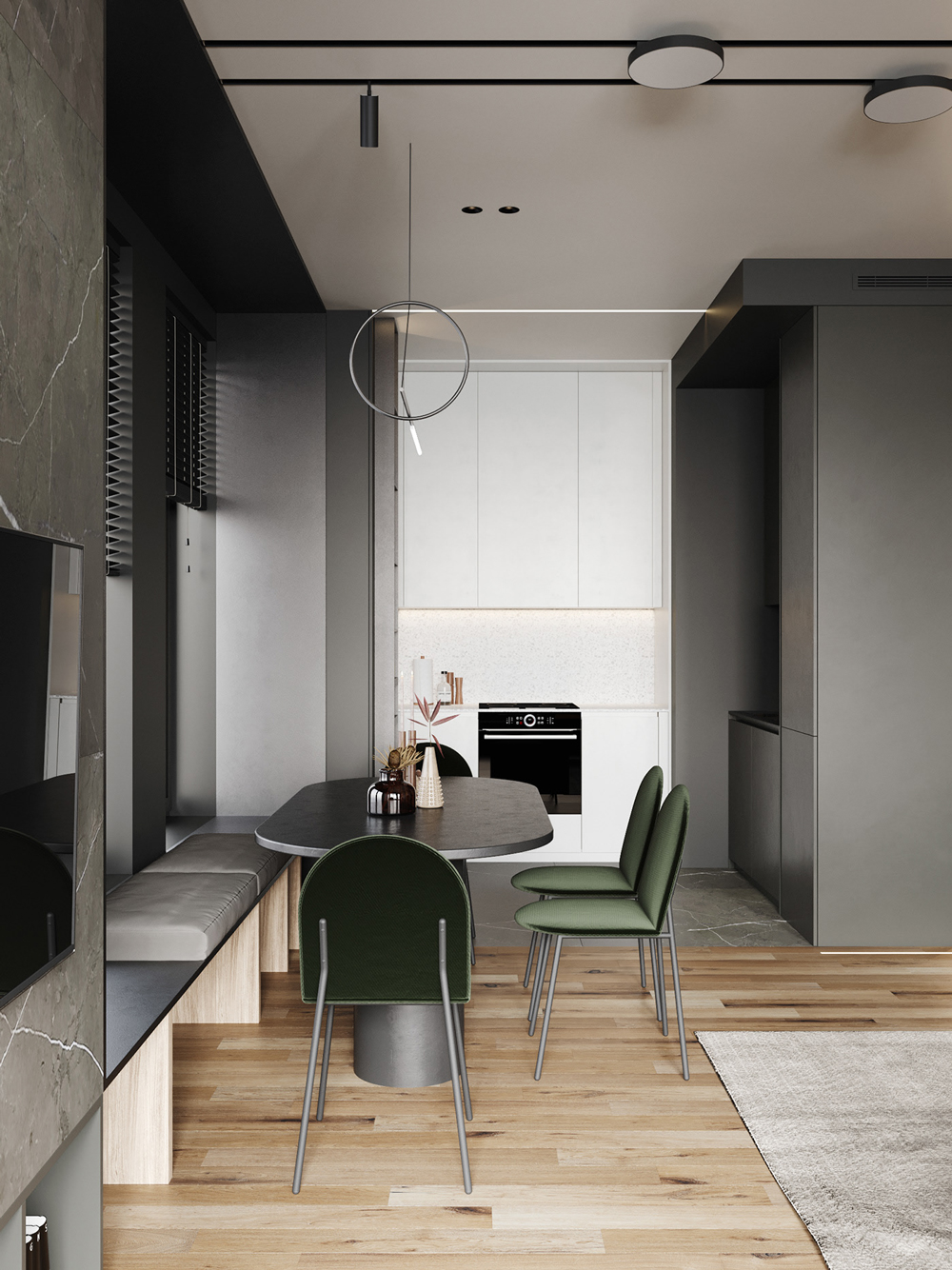 Không gian nội thất khu vực bếp căn hộ chung cư Minimalism