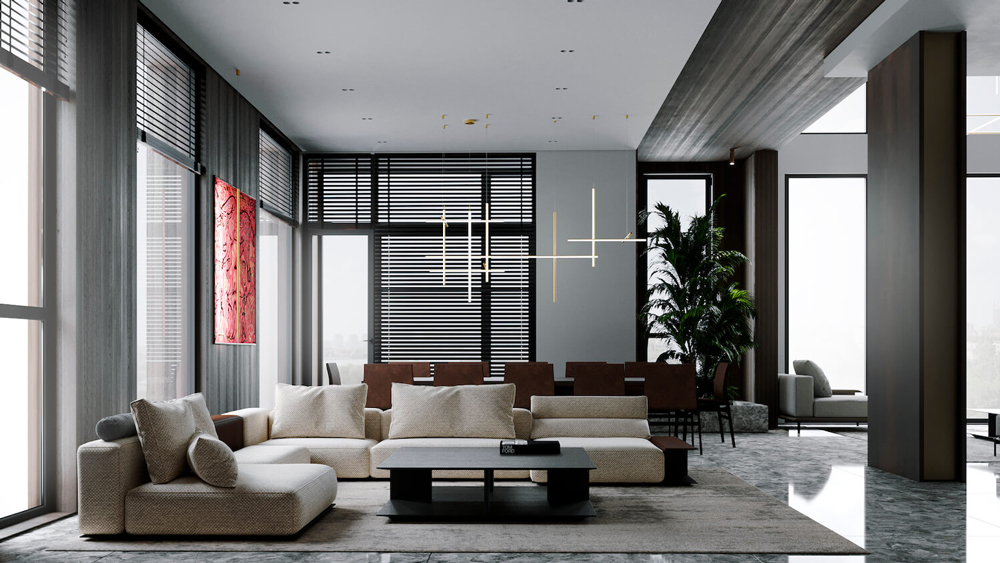 Không gian nội thất phòng khách penthouse Minimalism - View 1