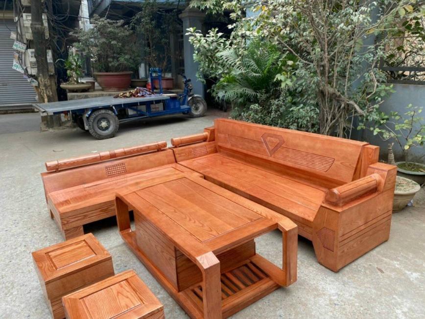 sofa góc gỗ sồi nga