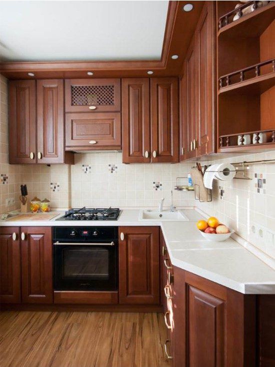 tủ bếp gỗ gõ đỏ hiện đại