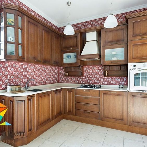 tủ bếp gỗ gõ đỏ hiện đại
