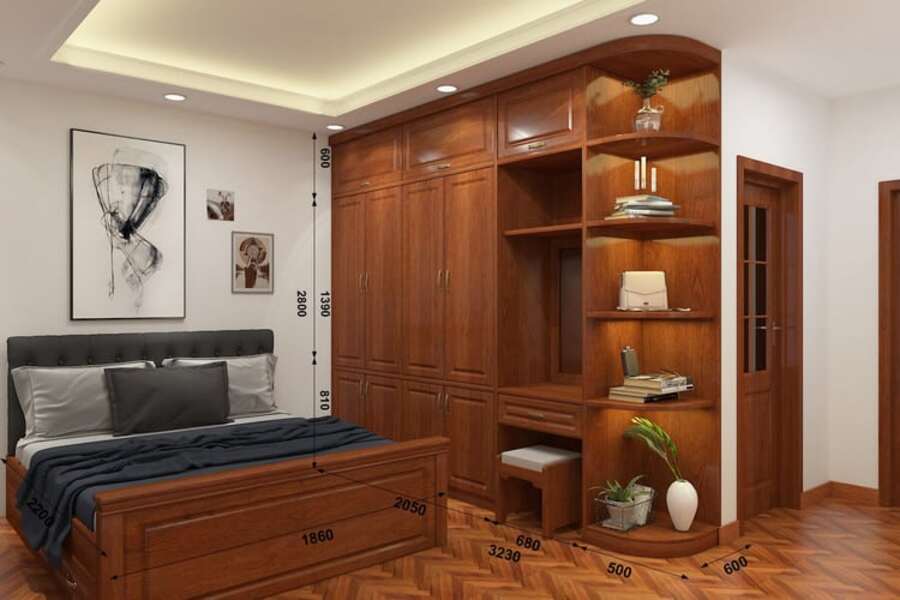 tủ quần áo 3 buồng gỗ gõ đỏ