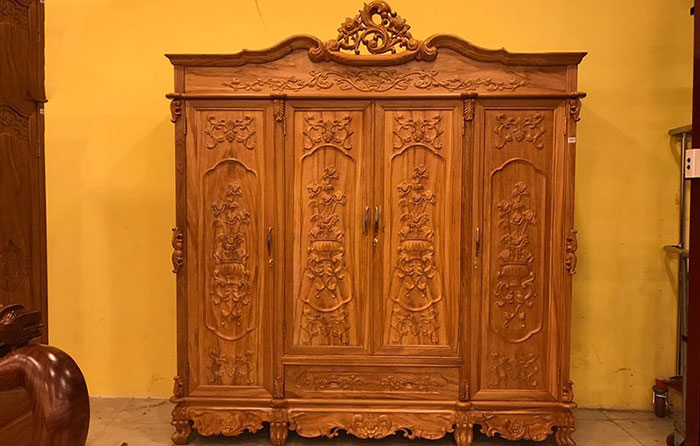 tủ quần áo 3 buồng gỗ gõ đỏ