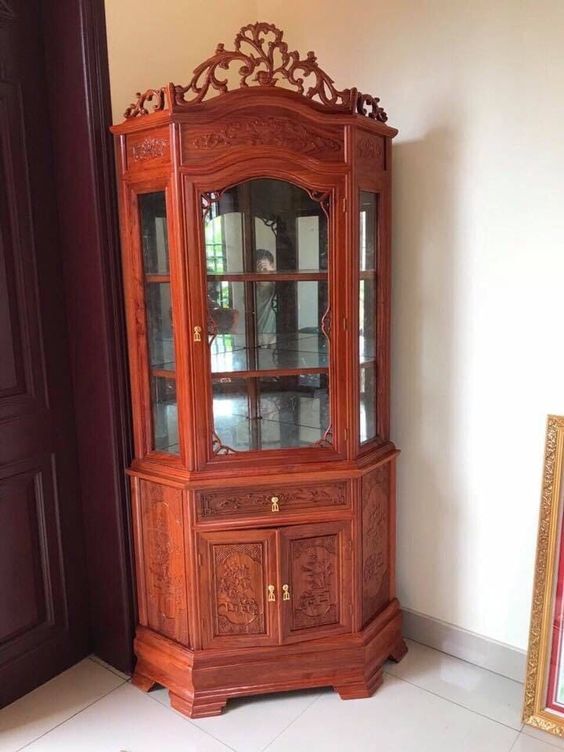 Tủ rượu góc gỗ gõ đỏ