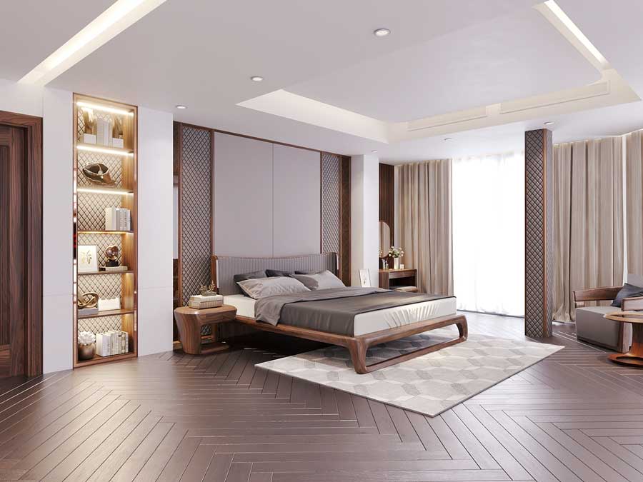 tủ trang trí gỗ óc chó phòng ngủ