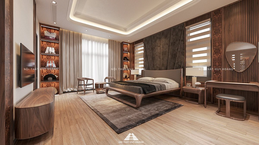 tủ trang trí gỗ óc chó phòng ngủ