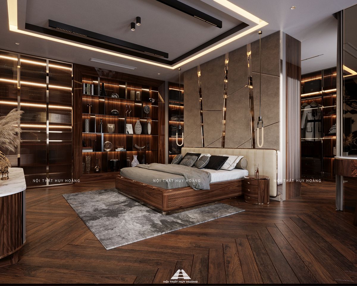 Tủ trang trí gỗ óc chó cho phòng ngủ