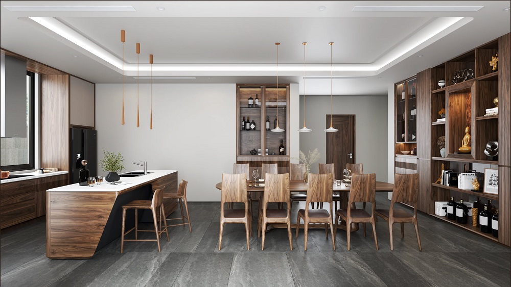Bàn ăn chung cư chất liệu gỗ óc chó cao cấp