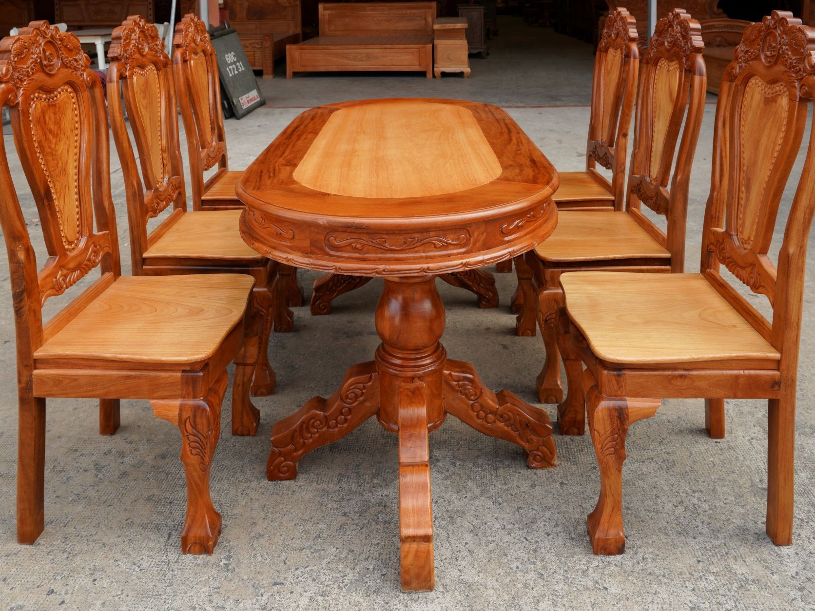 Bộ bàn ăn 6 ghế gỗ gõ đỏ hình oval