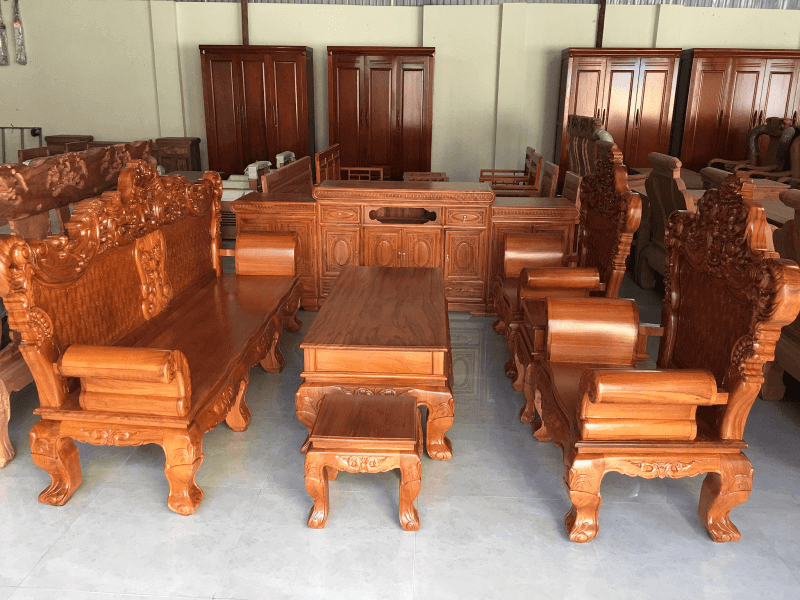 Bàn ghế gỗ gõ đỏ chạm rồng đỉnh tay 18