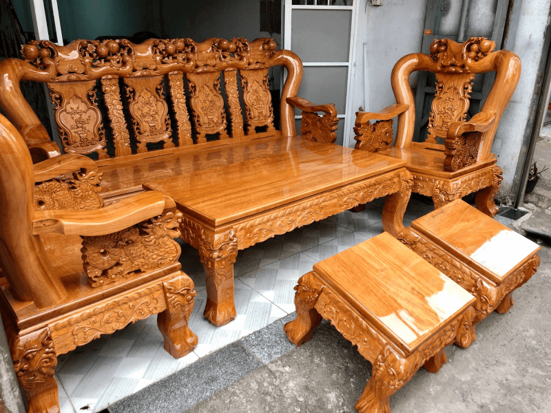 Bàn ghế gỗ gõ đỏ nguyên khối