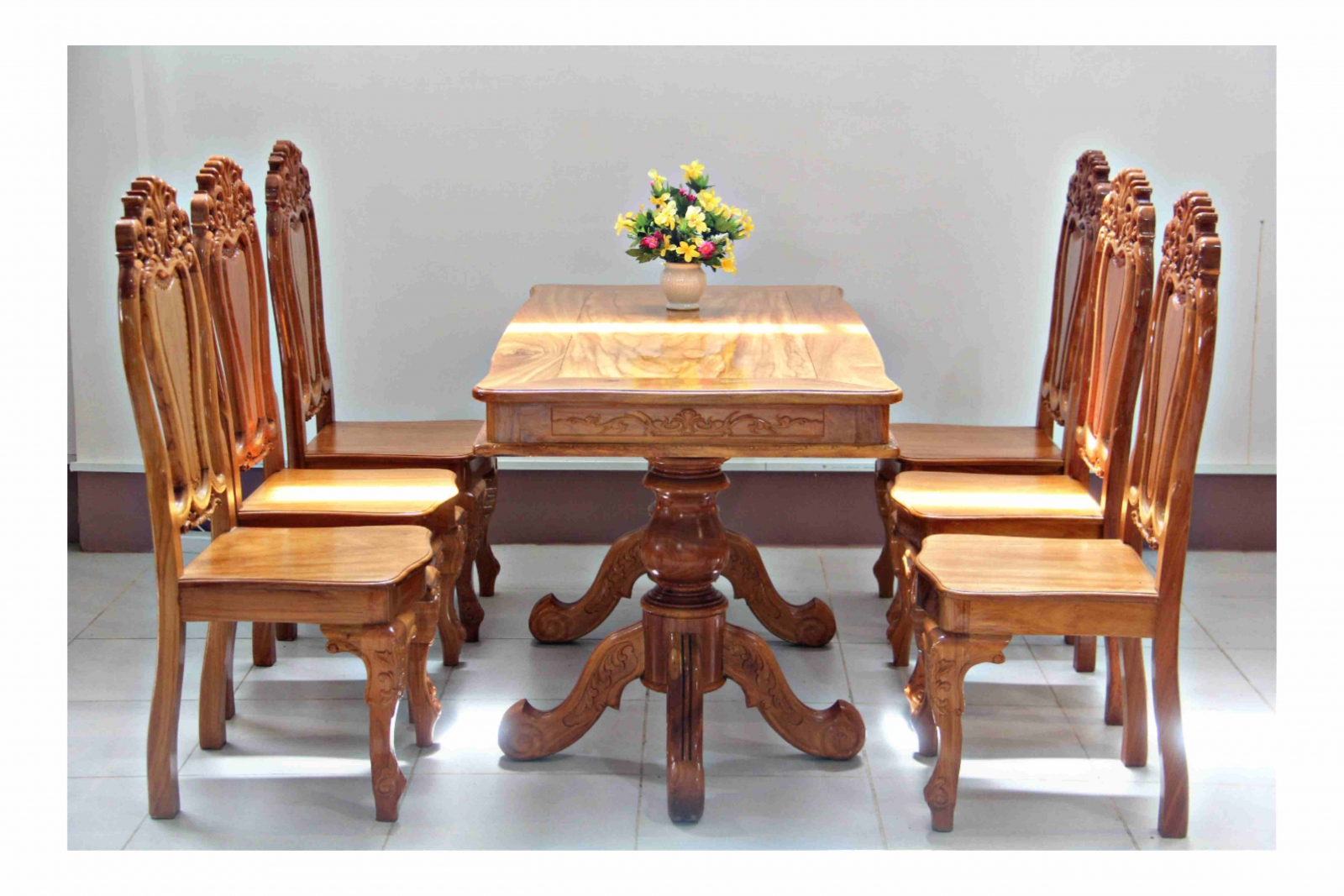 Bộ bàn ăn 6 ghế gỗ gõ đỏ hình chữ nhật