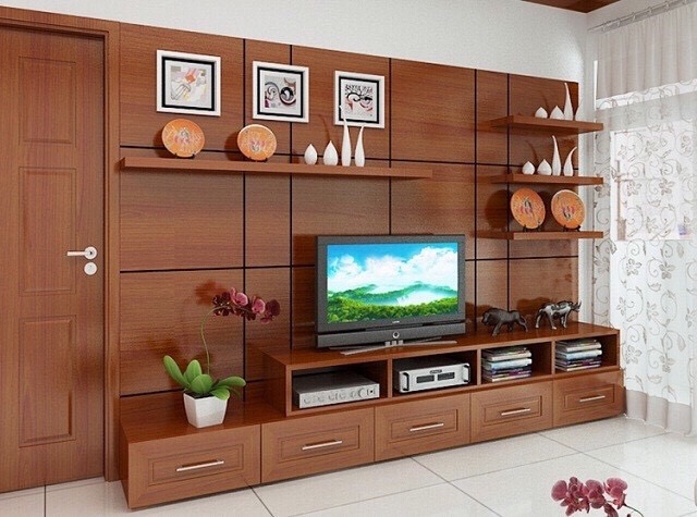 Kệ tivi gỗ tần bì sơn màu óc chó