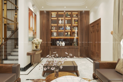 Tủ trang trí gỗ óc chó mẫu TPK-06