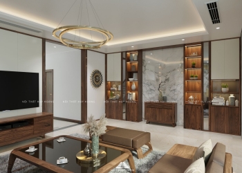 Mẫu thiết kế nội thất biệt thự gỗ óc chó hiện đại Ciputra – Anh Việt