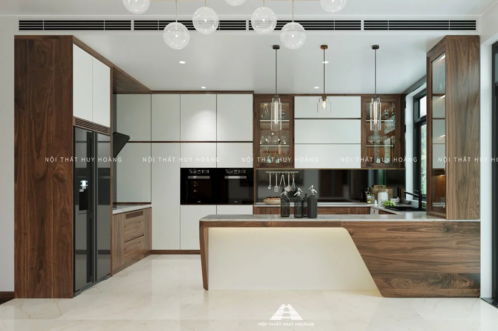 Mẫu thiết kế nội thất biệt thự gỗ óc chó hiện đại Ciputra – Anh Việt