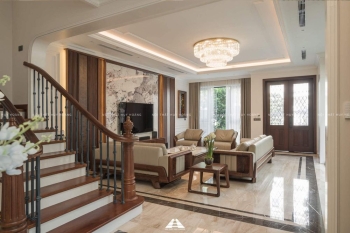 Thiết kế nội thất gỗ óc chó biệt thự Nguyệt Quế Vinhomes Riverside The Harmony