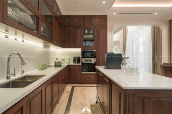 Thiết kế nội thất gỗ óc chó biệt thự Nguyệt Quế Vinhomes Riverside The Harmony