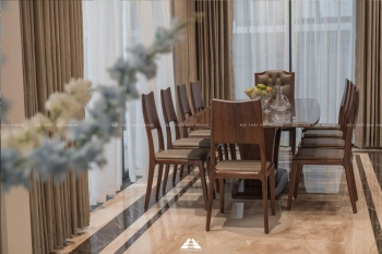 Thiết kế nội thất gỗ óc chó biệt thự Nguyệt Quế Vinhomes Riverside The Harmony